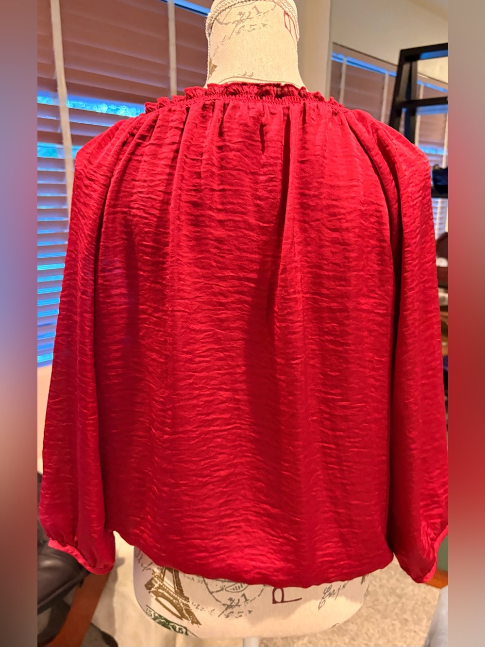 Eyeshadow Red Ruffled Button-Front Peasant Blouse - Picture 4 of 5